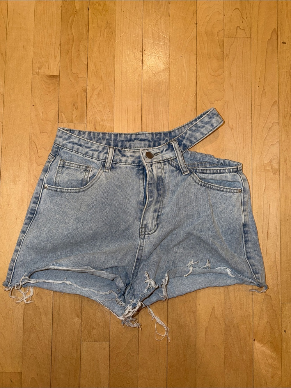 SHEIN Light Wash Distressed Denim High-Waist Shorts